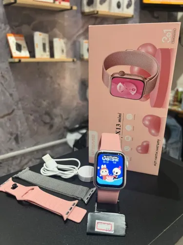 Smartwatch + 3 pulseiras (rosa) pequeno e delicado