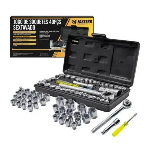 Kit Jogo Chaves Catraca Reversível Fasterr - Soquetes Sextavados 40 Peças c/ Maleta