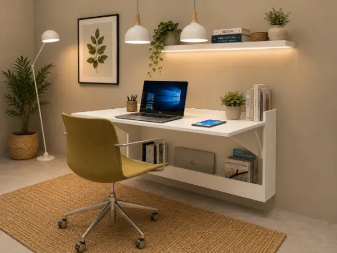 Mesa De Escritório Dobrável Multiuso. com Armário . L80cm x P53cm