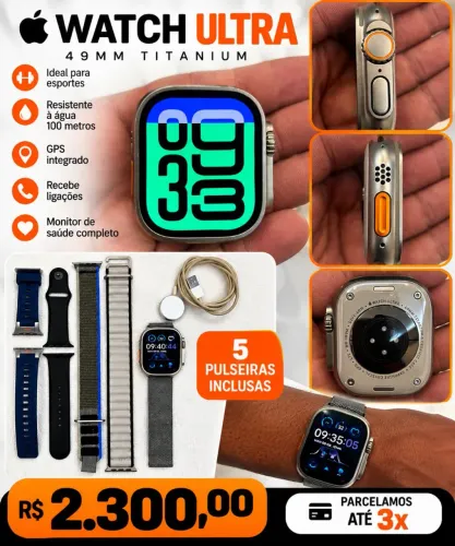 Apple Watch Ultra 49mm Titânio + 5 Pulseiras e Carregador