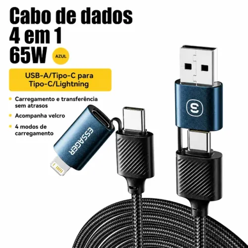 Cabo Essager 4 em 1 65W USB-C / Lightning - Novo
