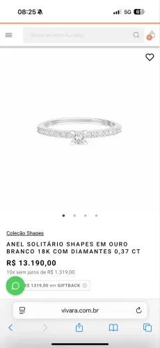 Anel solitário vivara 0,37ct