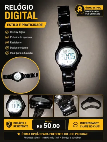 Relógio De Pulso Preto Aço Inox - Ótimo Estado - R$ 50