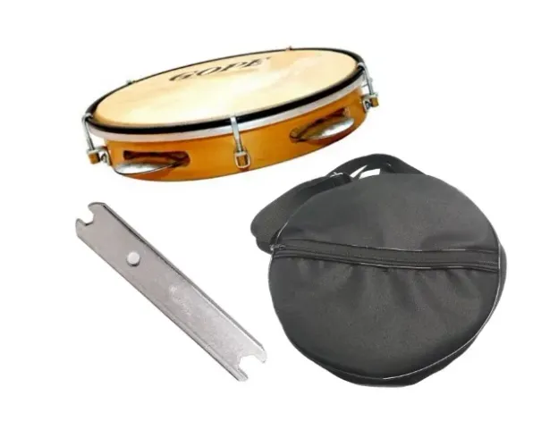 Pandeiro 8" polegadas Madeira Envernizada Pele Animal + Case (simples) - Gope