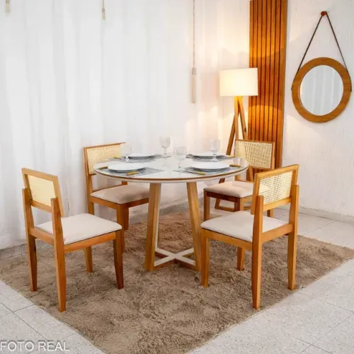 Mesa de Jantar Atlanta Redonda 120m Madeira + 4 Cadeiras Novo! Pronta Entrega!