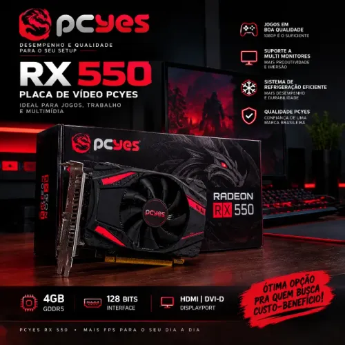 Placa De Vídeo RX 550 4GB GDDR5 PCYES Dual Fan - Impecável