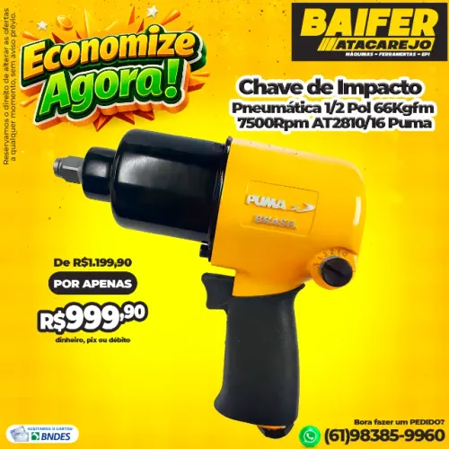 Chave de Impacto Pneumática 1/2 Pol 66Kgfm 7500Rpm AT2810/16 Puma