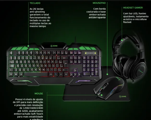 KIT TECLADO MOUSE MOUSE PAD E HEADSET XZONE GTC-02 PRETO