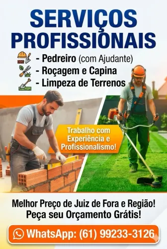 Pedreiro com Ajudante e Roçagem/Capina em Juiz de Fora - Melhor Preço!
