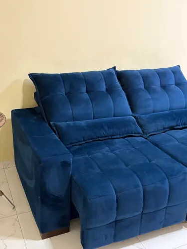 Sofá Retrátil/Reclinável 2,00M Suede Velut Lavável Azul Marinho