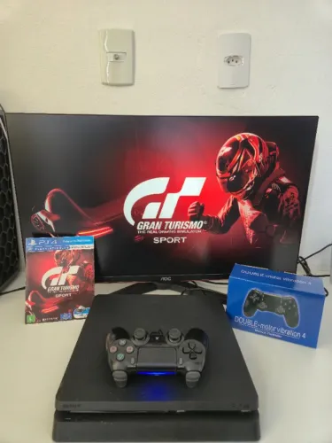 PS4 Slim + 2 Controles + Gran Turismo Sport | 3 Meses de Garantia