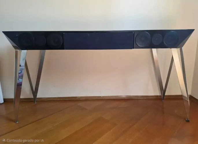 Aparador/Rack Artesanal com Som Bluetooth Integrado - Exclusivo, Black Piano, Pés em Inox