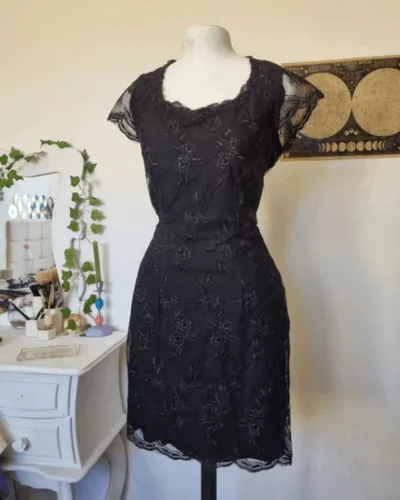 vestido animale tule bordado preto M