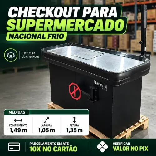 Checkout para Supermercado Nacional Frio 1,49m - Tampo Inox