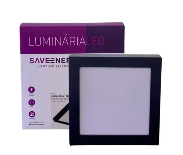 Luminária Plafon Led Sobrepor Quadrada 20w SaveEnergy 3000k Branco Quente 22,5x22,5