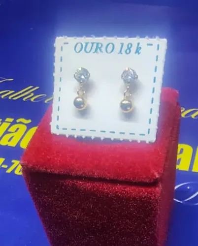 Brincos Ouro 18 Kilates bolinha e Pedrinha 3 mm