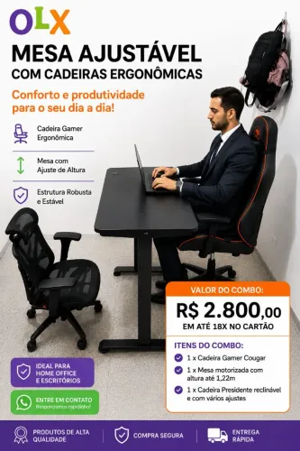 Mesa elétrica kabum, 110x60cm. Segura estável e confortável.