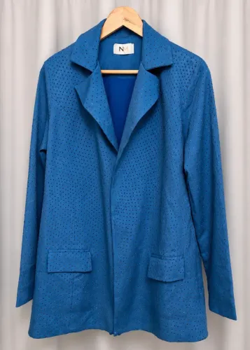 Blazer feminino azul com brilho - Tamanho Único