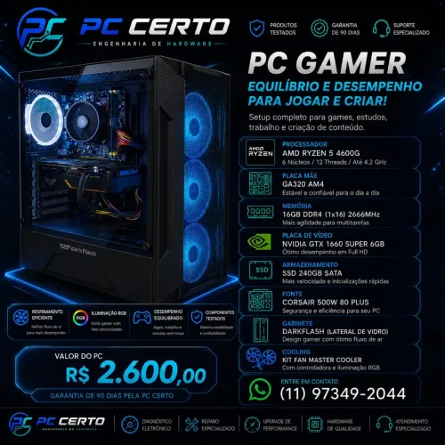 ? PC Gamer Ryzen 5 4600G + GTX 1660 Super 6GB + 16GB DDR4 + SSD 240GB
