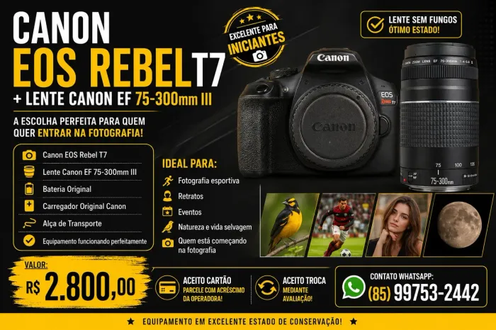 Canon t7+ e lente 75-300