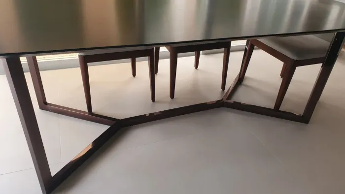 MESA RETANGULAR DESIGNER MODERNO EM MADEIRA E METAL JANTAR LOJAS SIERRA 8 LUGARES