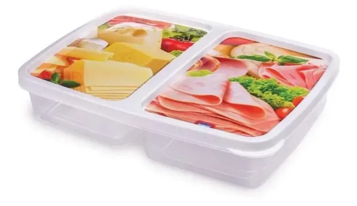 Kit 4 Potes Retangular Presunto e Queijo - 2 divisórias 