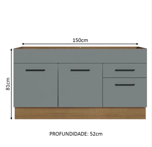 Vendo Balcão para Pia da linha Madesa Agata, medindo 150 cm (2 portas e 2 gavetas)
