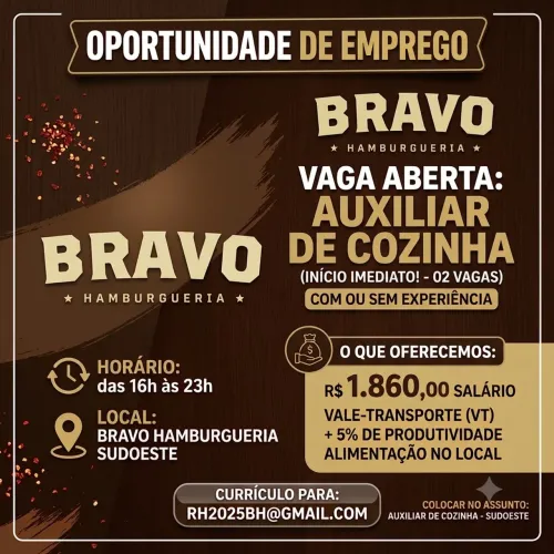 Vaga para auxiliar de cozinha