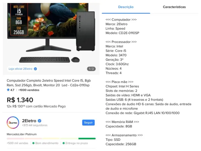 Vendo computador completo super novo processador Intel