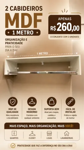 2 Cabideiros de roupas de mdf 1,00 metro