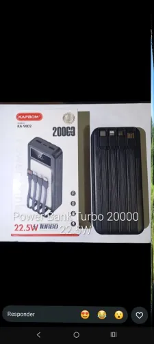 Carregador turbo portátil Power bank 20.000 mil mAh com cabos inclusos para todo cel