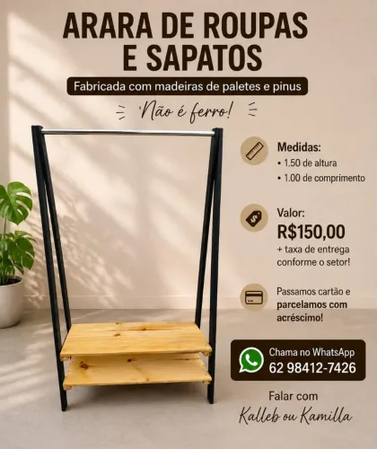 Arara para roupas e sapatos! Em madeiras de paletes e pinus!
