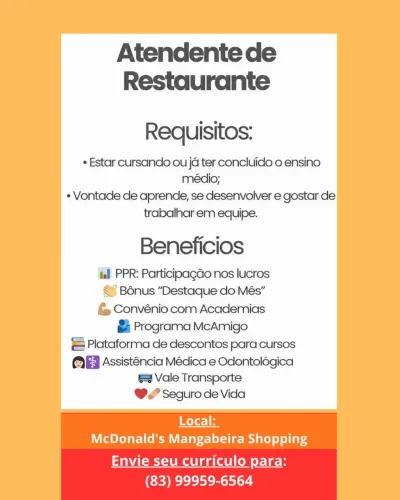 Vaga - Atendente de Restaurante