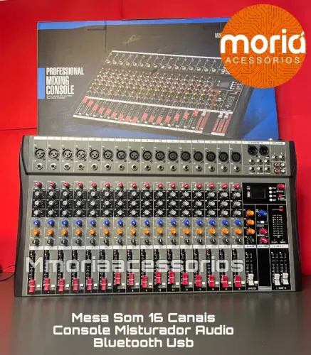 Mesa de Som 16 Canais Profissional Interface Bluetooth Usb