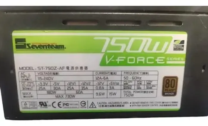 Fonte Seventeam V-Force 750W Semi Modular (USADA, SEM CAIXA)