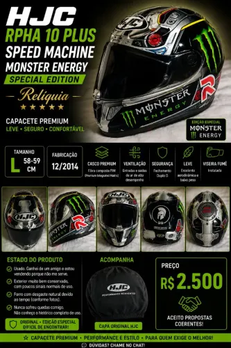 CAPACETE HJC RPHA 10 PLUS - MONSTER ENERGY SPECIAL EDITION