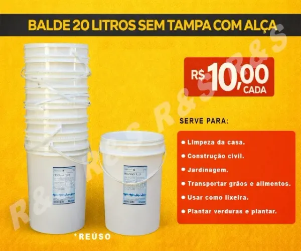 Balde 20 litros Sem tampa com Alça