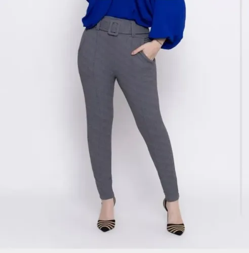 Calça Skinny Crepe Cintura Alta Cinza Tam M