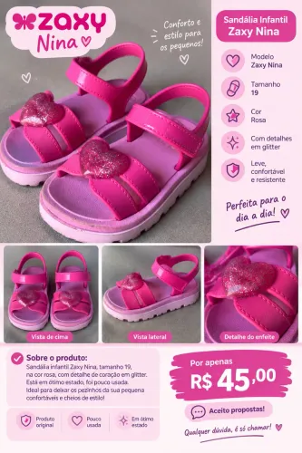 ? Sandália Infantil Zaxy Nina nº 19 - Pouco Usada