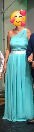 Vestido de festa azul Tifany, um ombro só