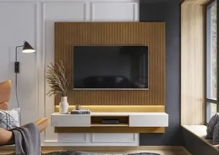 Painel Para Tv Até 70 Polegadas Com 2 Gavetas Ripado 3D - Promoção