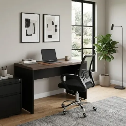 MESA RETA PE PAINEL 90X60 + CADEIRA VIG TELA