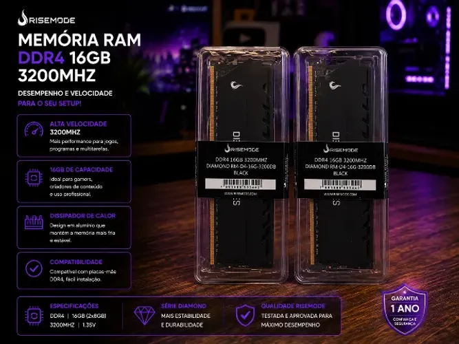 Rise Mode Diamond Series 32GB 3200MHz - Kit Gamer 2x16GB