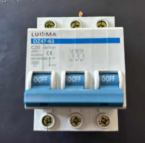 Disjuntor Automático 3P 20A 400V Curva C Miniatura Lukma DZ47-63