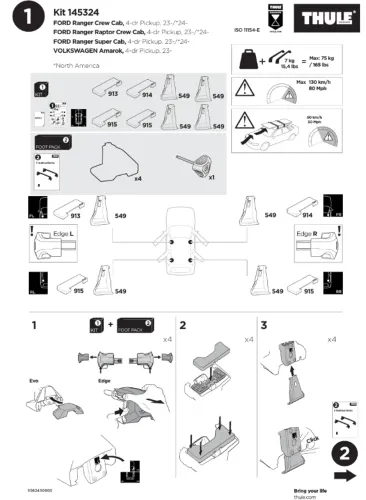 Kit Fixação Thule 145324 - Ranger e Amarok