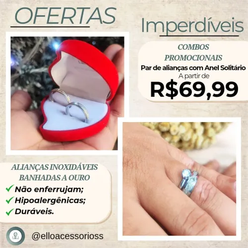 Par de alianças+ Anel + Caixa de veludo 