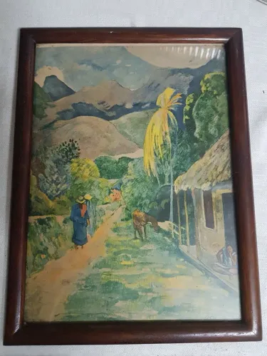 Quadro antigo envidraçado de paisagem