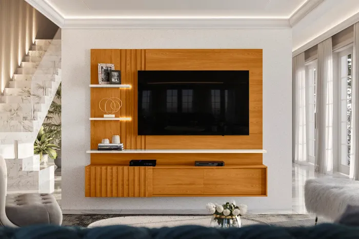 Painel para TV com nicho e prateleira - Moderno e elegante s654