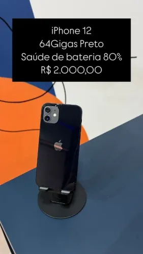 iPhone 12  64GB Preto Saúde de bateria 80% R$ 2.000,00 Semi Novo | Loja Fisica