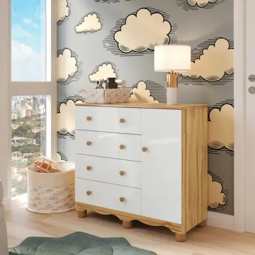 Comoda Infantil Junior em MDF 4 Gavetas e 1 Porta